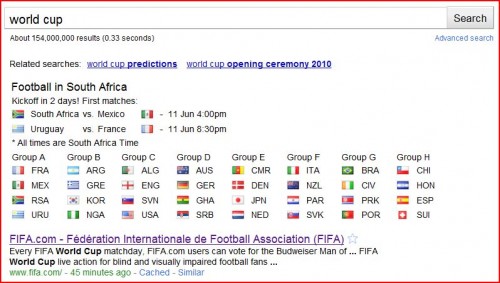 Google World Cup Search Results