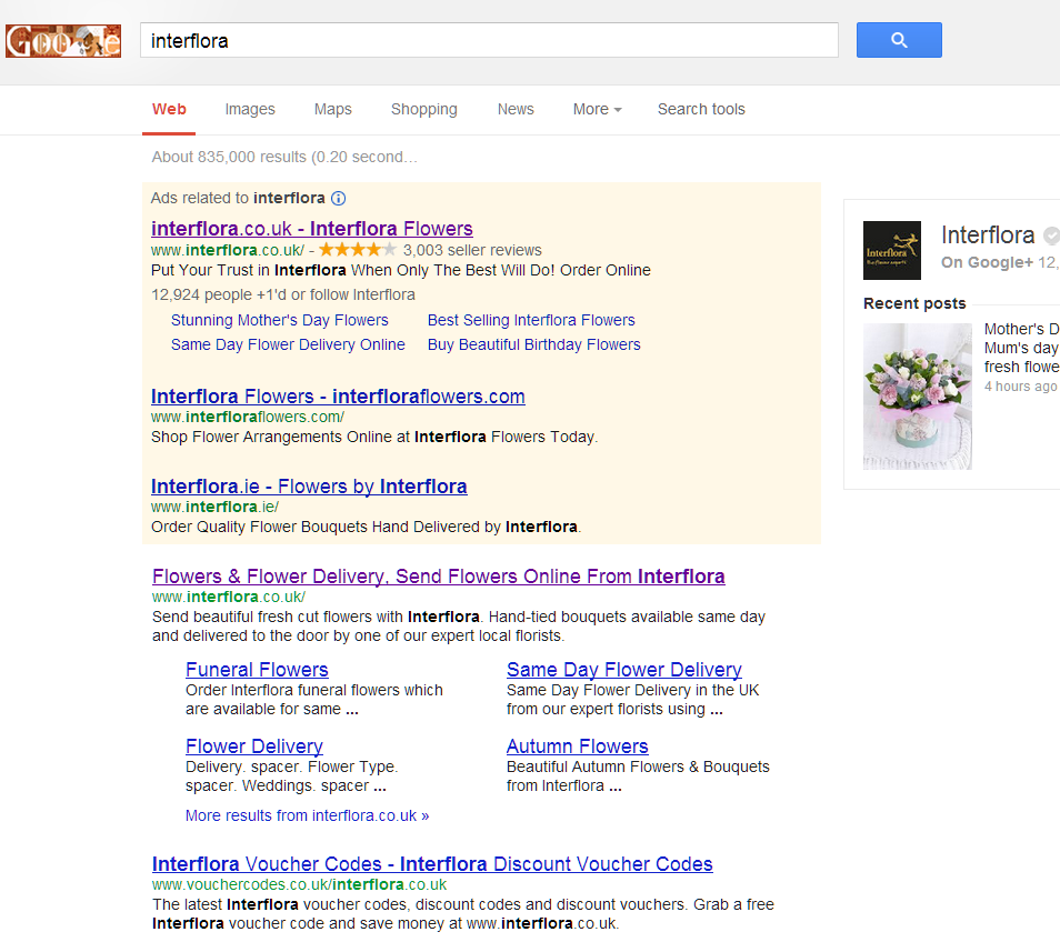 Interflora is back in Google